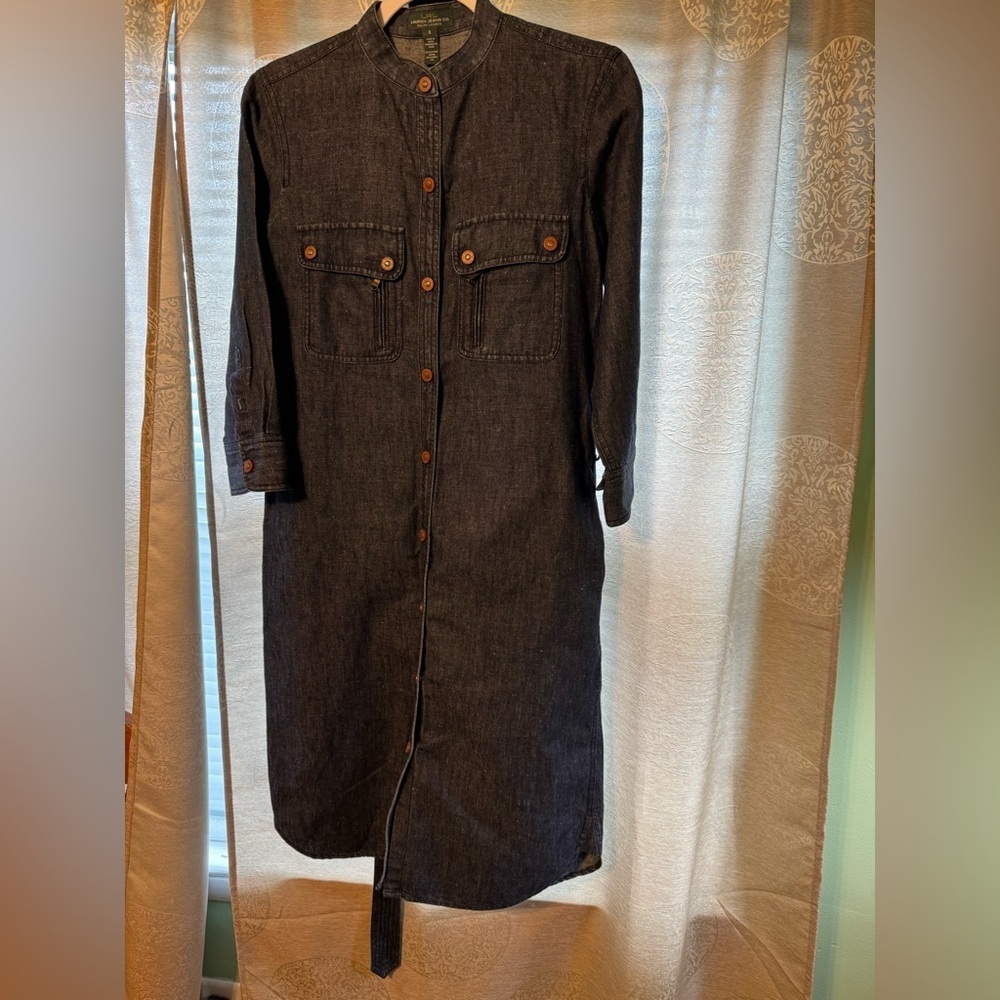 Lauren Ralph Lauren 6 Denim Shirt Dress Midi Shift Sheath Knee Lengths W/Belt